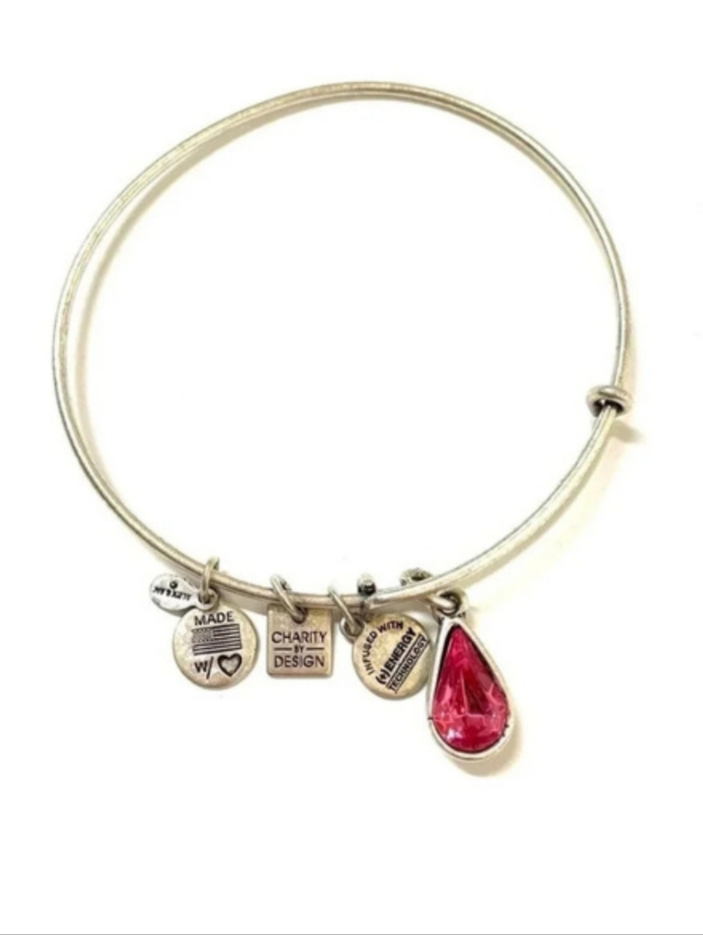 ❇️Alex & Ani DISCONTINUED Pink Teardrop Gem Silver Bangle Bracelet NWT